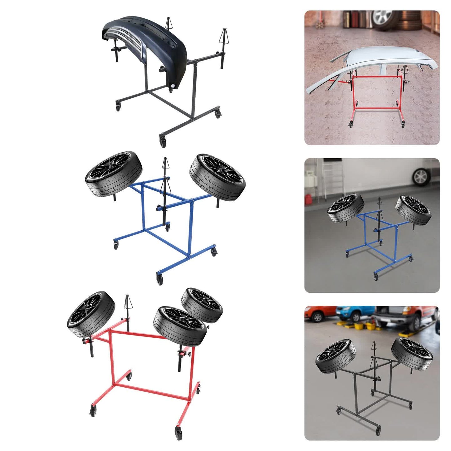 Roterend Wielverfspiraal – Verfspiraal – Wieldraaibaar – Verfstandaard – Autospuiterij Rek – Robuust Gegalvaniseerd Staal – Vergrendelbare Wielen – 80 cm Hoogte – 99,79 kg Draagvermogen – Rood