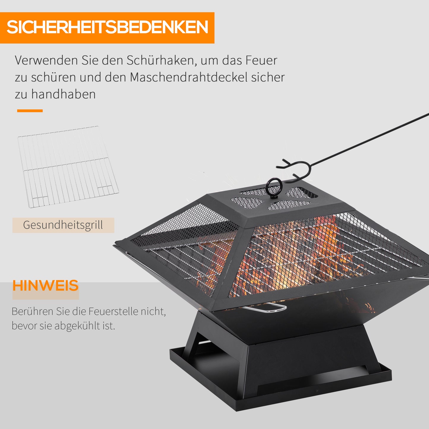 Vuurschaal – Vuurkorf – Buitenhaard – Sfeerhaard – BBQ Vuurpot – Roestvrij Staal – 45x45x34 cm – Inclusief Vonkenscherm en Vuurmand