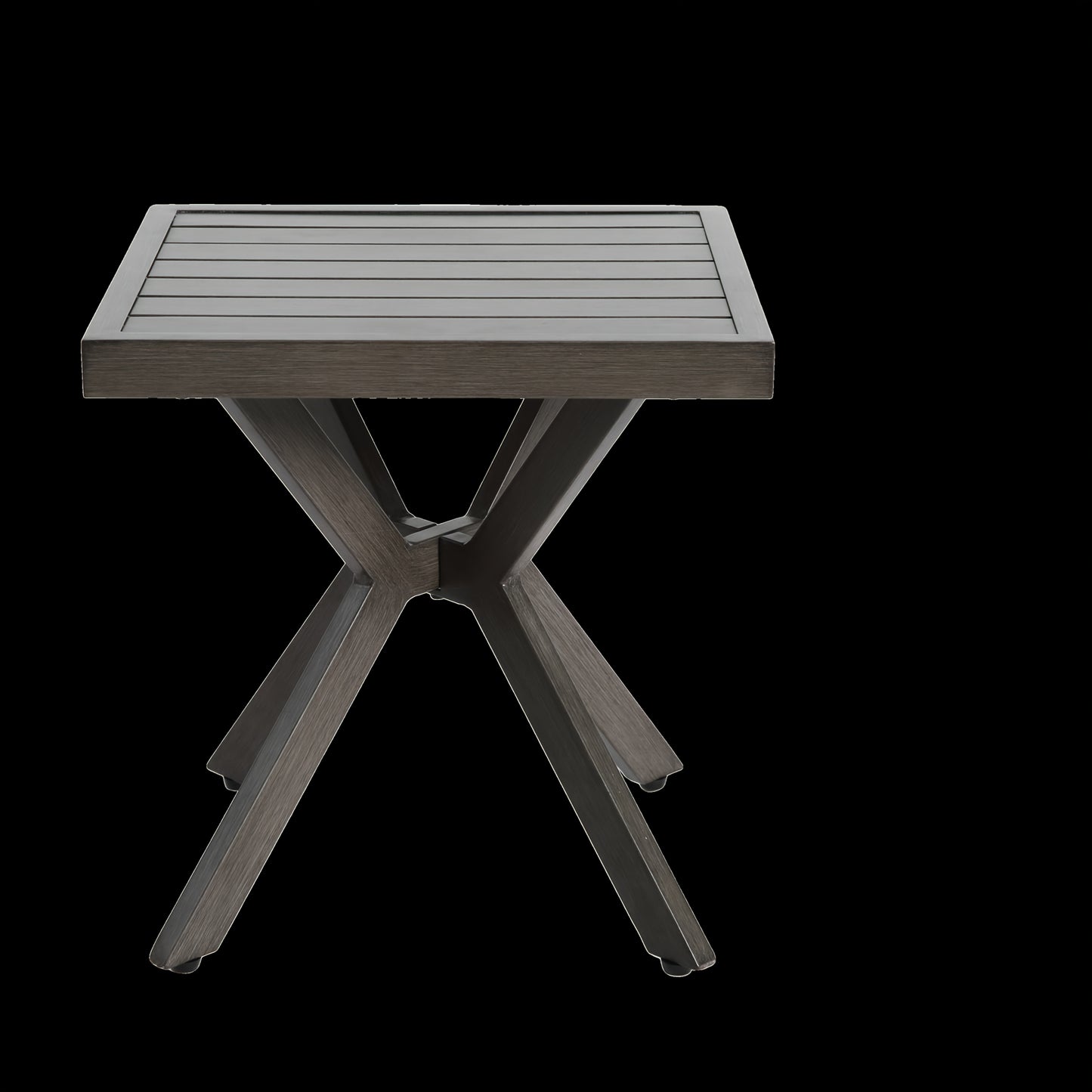 Bijzettafel – Sidetable – Salontafel – Banktafel – Nachtkastje – Weerbestendig Aluminium – Donkergrijs – Vierkant – Modern X-poot – Voor Binnen en Buiten