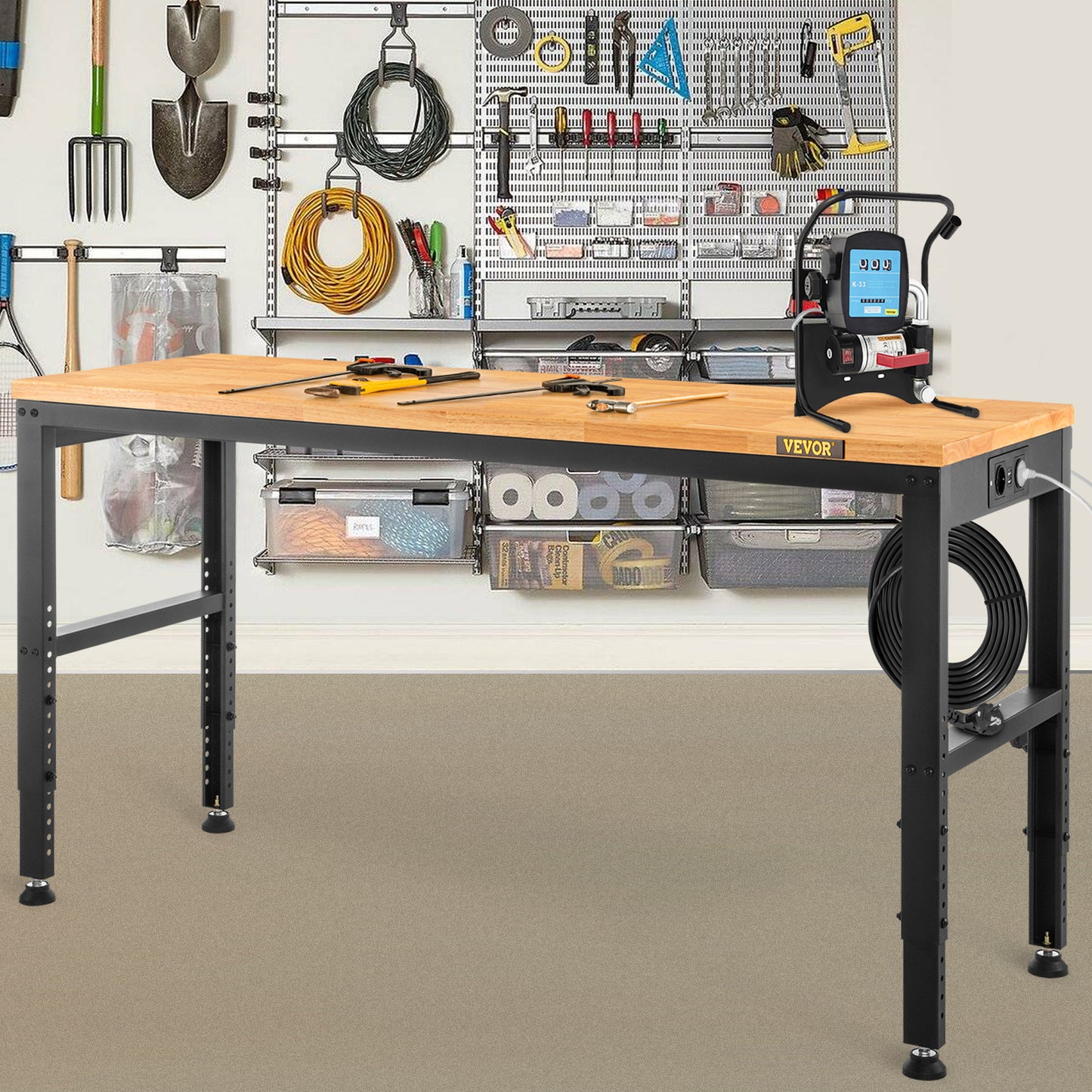 Verstelbare Werkbank – Werktafel – Werkbanktafel – Werkplek – Klusbank – 122x61 cm Werkblad – Ingebouwde Stroomvoorziening