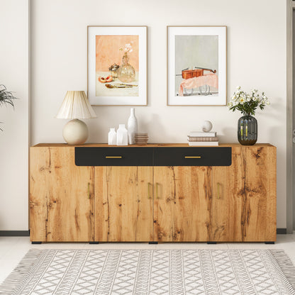 Sideboard – Dressoir – Tv-meubel – Buffetkast – Opbergkast – Houtlook Met Zwarte Accenten – 208x39,5x80 cm – MDF Met Melamine Coating