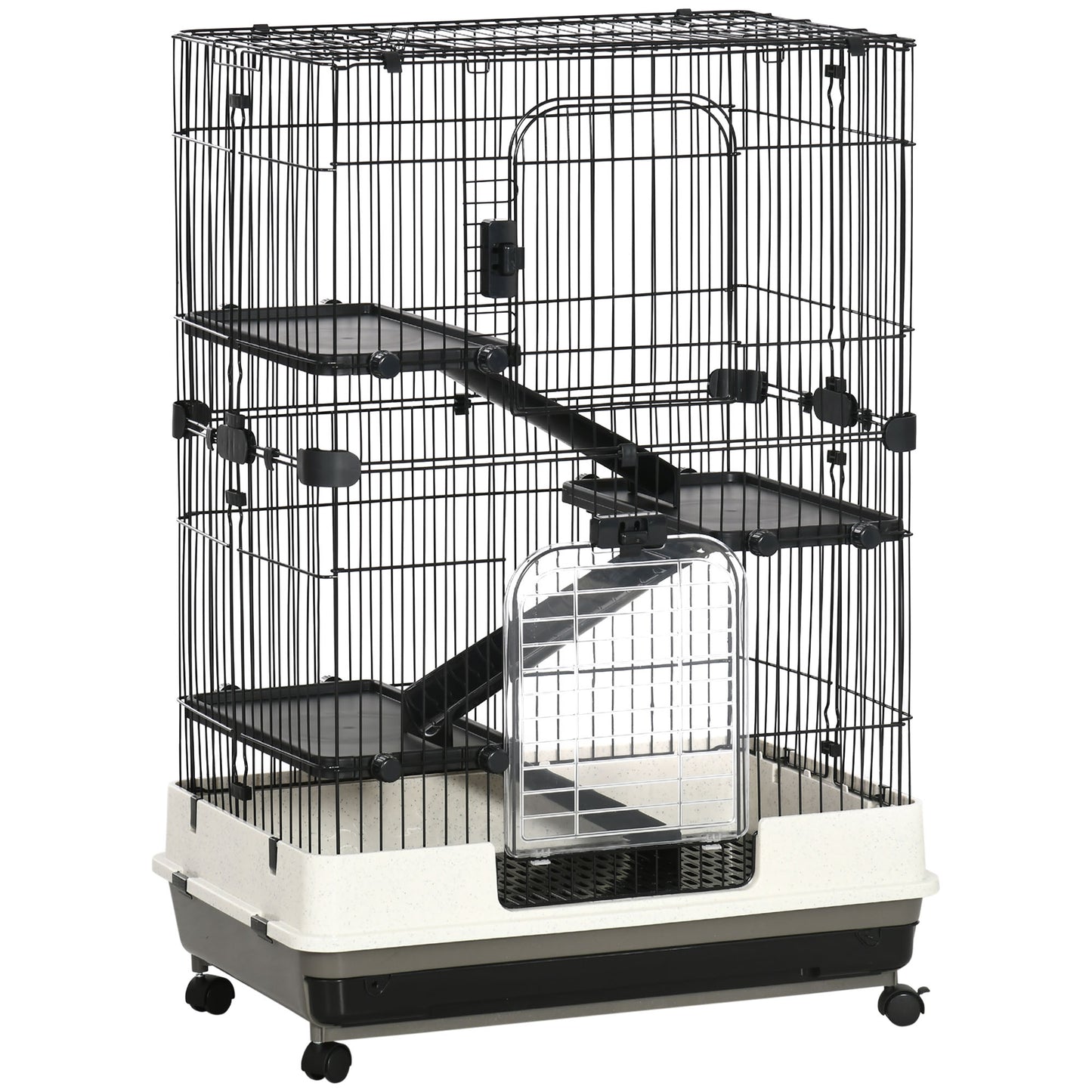Kooi Kleine Knaagdieren – Huisdierkooi – Caviakooi – Konijnenhok – Hamsterkooi – Metalen Frame – 3 Verwijderbare Platforms – 4 Wielen Met Rem – 81,2x52,7x114 cm – Zwart