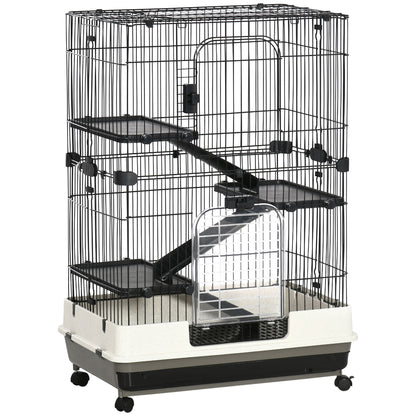 Kooi Kleine Knaagdieren – Huisdierkooi – Caviakooi – Konijnenhok – Hamsterkooi – Metalen Frame – 3 Verwijderbare Platforms – 4 Wielen Met Rem – 81,2x52,7x114 cm – Zwart