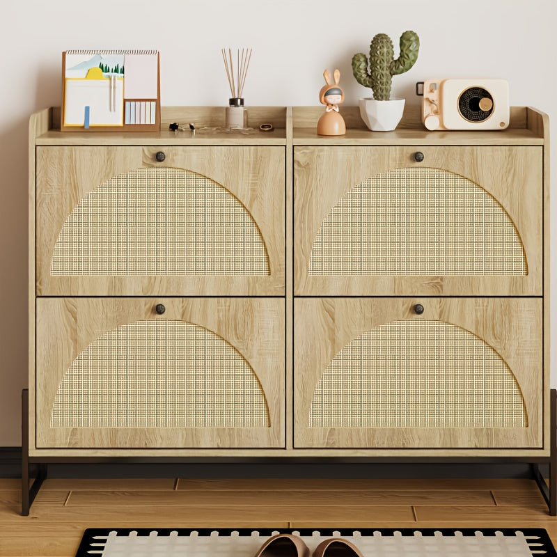 Schoenenkast – Schoenenrek – Schoenenopberger – Hal Organizer – Opbergkast – Bamboe Materiaal – Vrijstaand Met 4 Deuren – Duurzaam & Ruimtebesparend