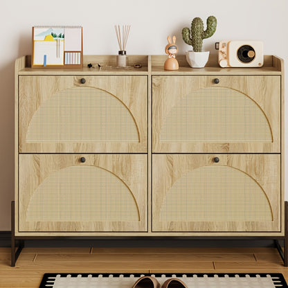 Schoenenkast – Schoenenrek – Schoenenopberger – Hal Organizer – Opbergkast – Bamboe Materiaal – Vrijstaand Met 4 Deuren – Duurzaam & Ruimtebesparend