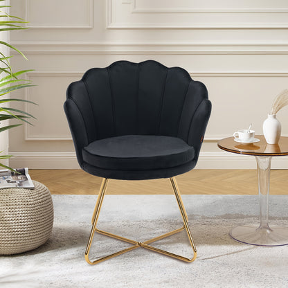 Upholstered Dining Room Chairs, Dressing Table Chair Velvet Petal Backrest Recliner Chair with Metal Legs Golden, Maximum Load 150kg,  Velvet Upholstery, Golden Accents, Comfortable Seating, Elegant Living Spaces, Modern Hous