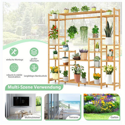 Plantenrek – Plantenstandaard – Plantentrap – Bloemenrek – Plantentafel – 9 Lagen Bamboe – Anti-omval Systeem