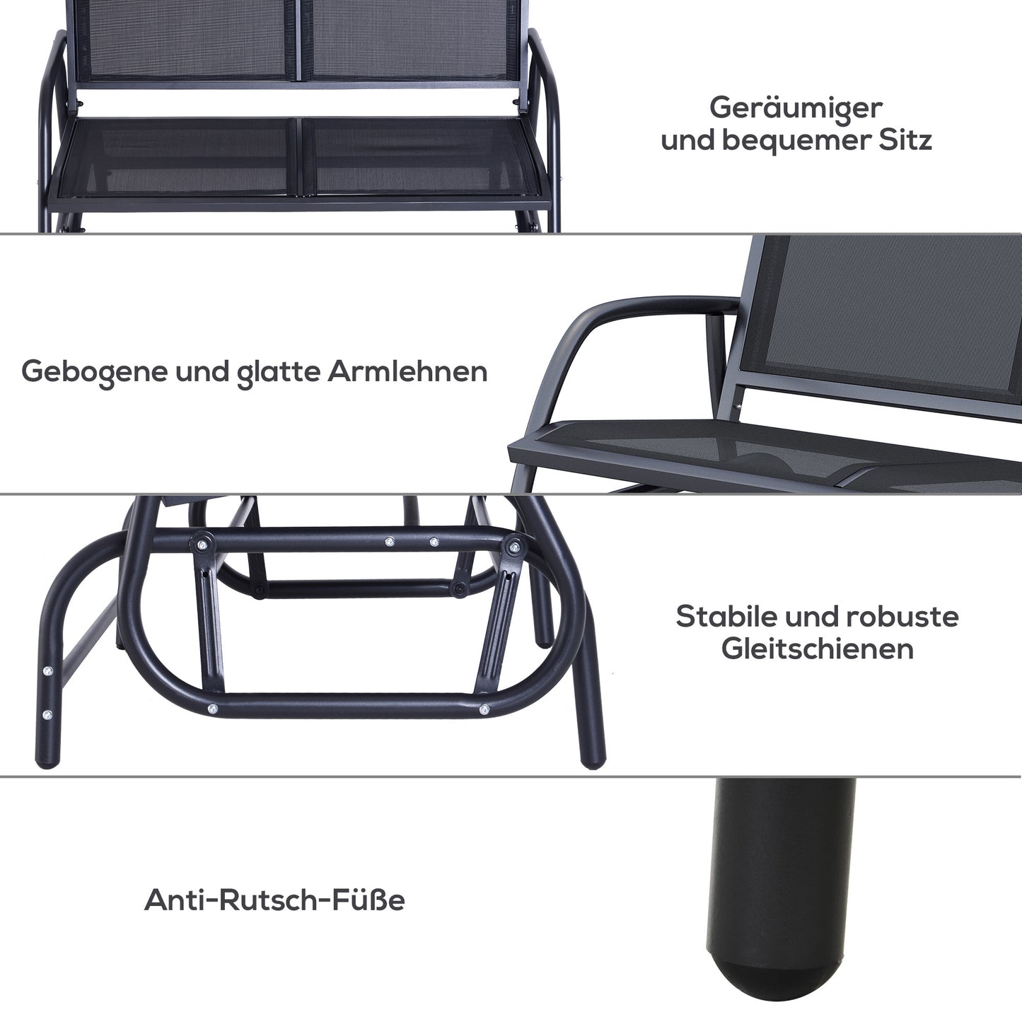 Tuinstoel – Schommelbank – Tuinbank – Loungestoel – Buitenbank – Metalen Frame – Ademend Mesh – Schommelfunctie – 2-Persoons – 120x70x88 cm