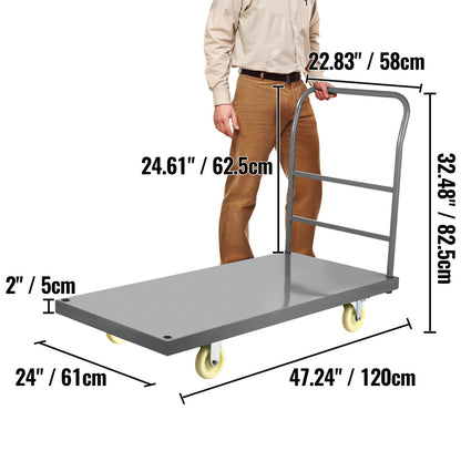 Palletwagen – Platformwagen – Pompwagen – Transpallet – Handwagen – 900 kg Draagvermogen – Stalen Frame met Nylon Zwenkwielen
