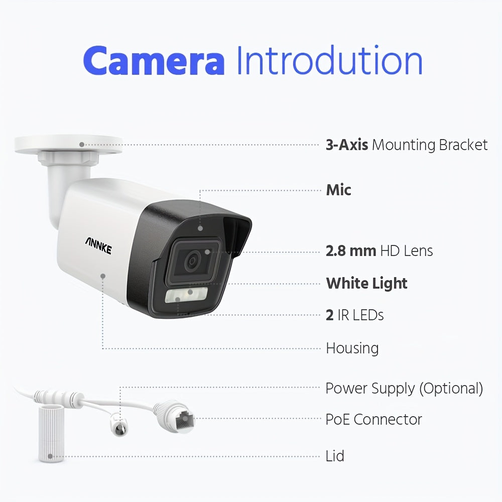 Beveiligingscamera – CCTV Camera – Surveillance Camera – Buitencamera – IP PoE Camerasysteem – 3K Ultra HD Beeldkwaliteit – Dual-Light Nachtzicht Met Mens- en Voertuigdetectie