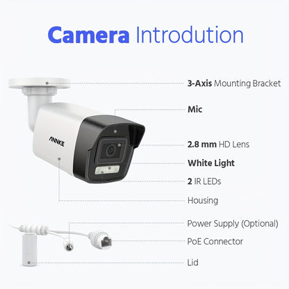 Beveiligingscamera – CCTV Camera – Surveillance Camera – Buitencamera – IP PoE Camerasysteem – 3K Ultra HD Beeldkwaliteit – Dual-Light Nachtzicht Met Mens- en Voertuigdetectie