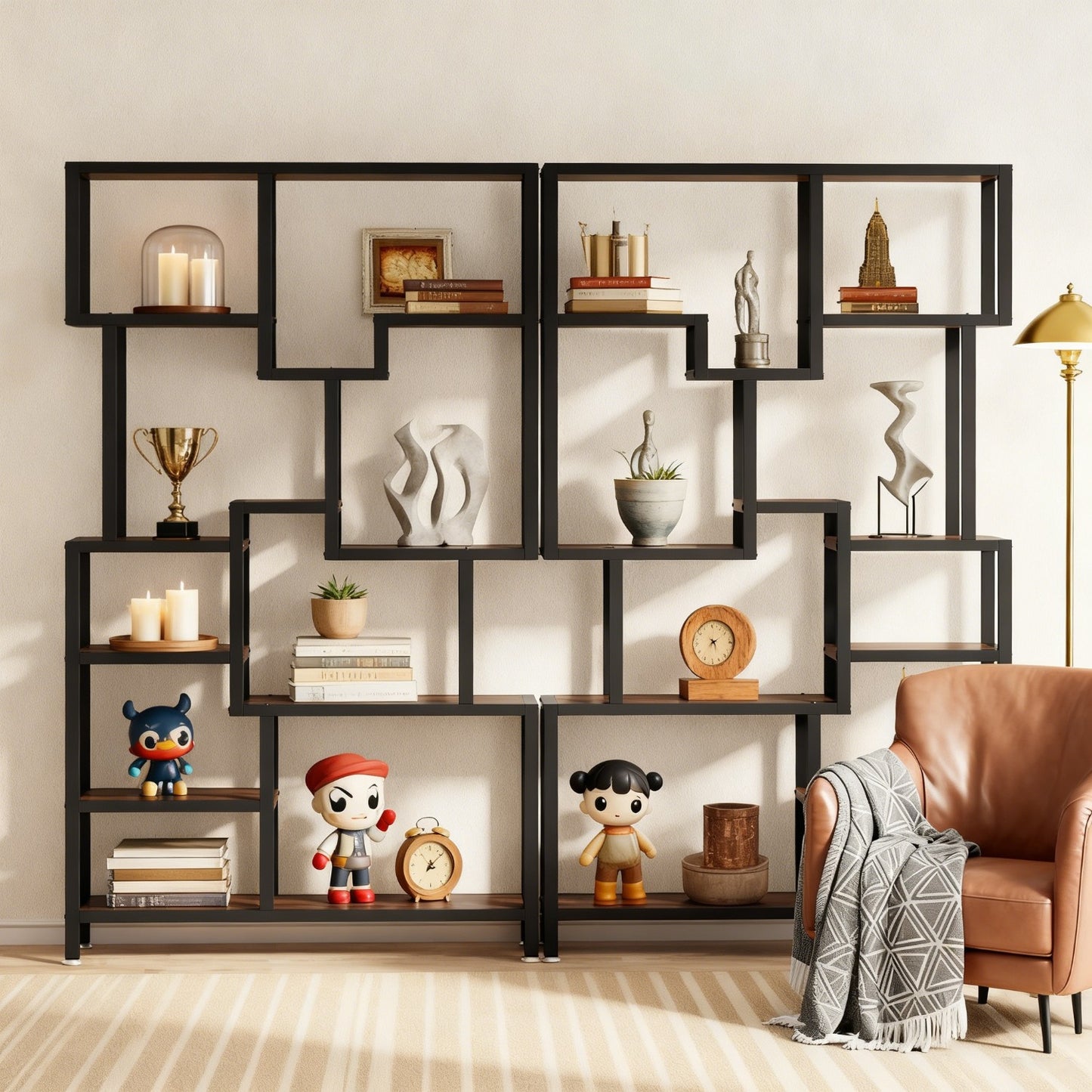 7-Laagse Boekenkast – Boekplank – Opbergkast – Vitrine – Rek – Industrieel Design – Stevig Metalen Frame – 180 cm Hoog