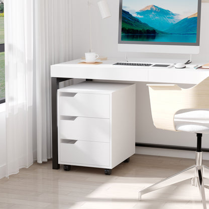 Rolkastje – Ladekastje – Ladenkast – Bureaukast – Opbergkast – 3 Vergrendelbare Lades – MDF Wit – Compact Formaat 40x50x57,5 cm