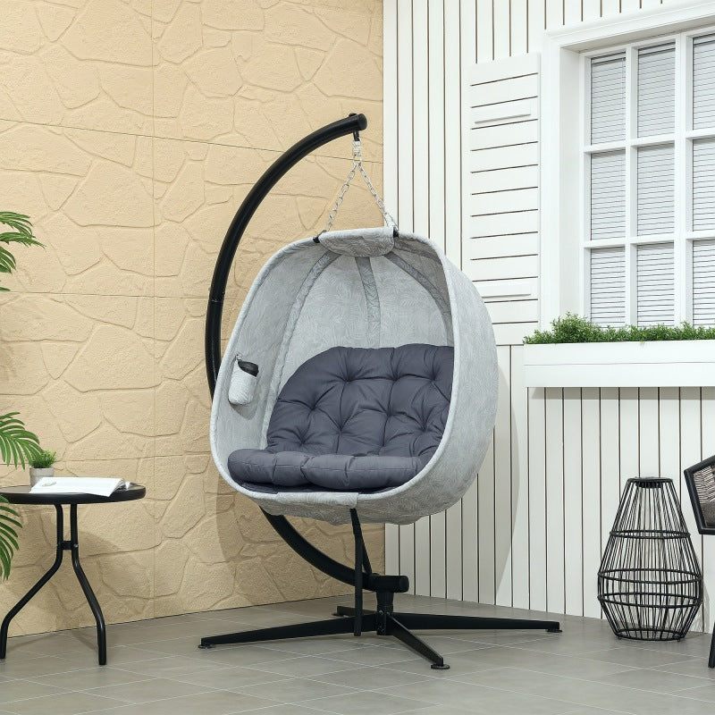 Outsunny egg -shaped hanging chair for the outdoor area foldable wall swing with a frame seat pads hammock for 1 people rock chair indoor outdoor terrace garden gray, Patio Furniture, Cozy Seating, Weatherresistant Material,
