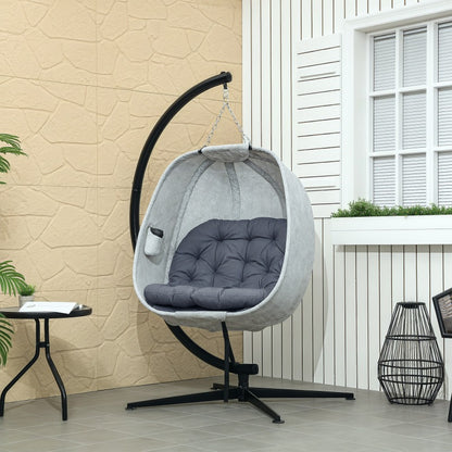Outsunny egg -shaped hanging chair for the outdoor area foldable wall swing with a frame seat pads hammock for 1 people rock chair indoor outdoor terrace garden gray, Patio Furniture, Cozy Seating, Weatherresistant Material,