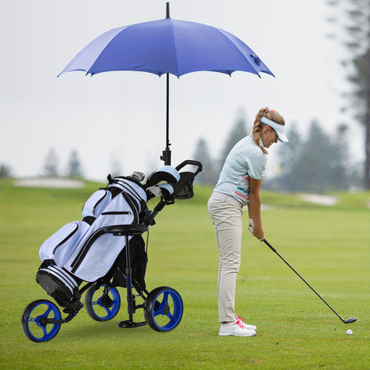 Golf Trolley – Golfkar – Golfwagen – Golfbuggy – Golfkarretje – Lichtgewicht 3-Wieler – Verstelbaar Zitje en Handvat – Duurzaam PP Materiaal – Inclusief Parapluhouder en Voetrem – Zwart