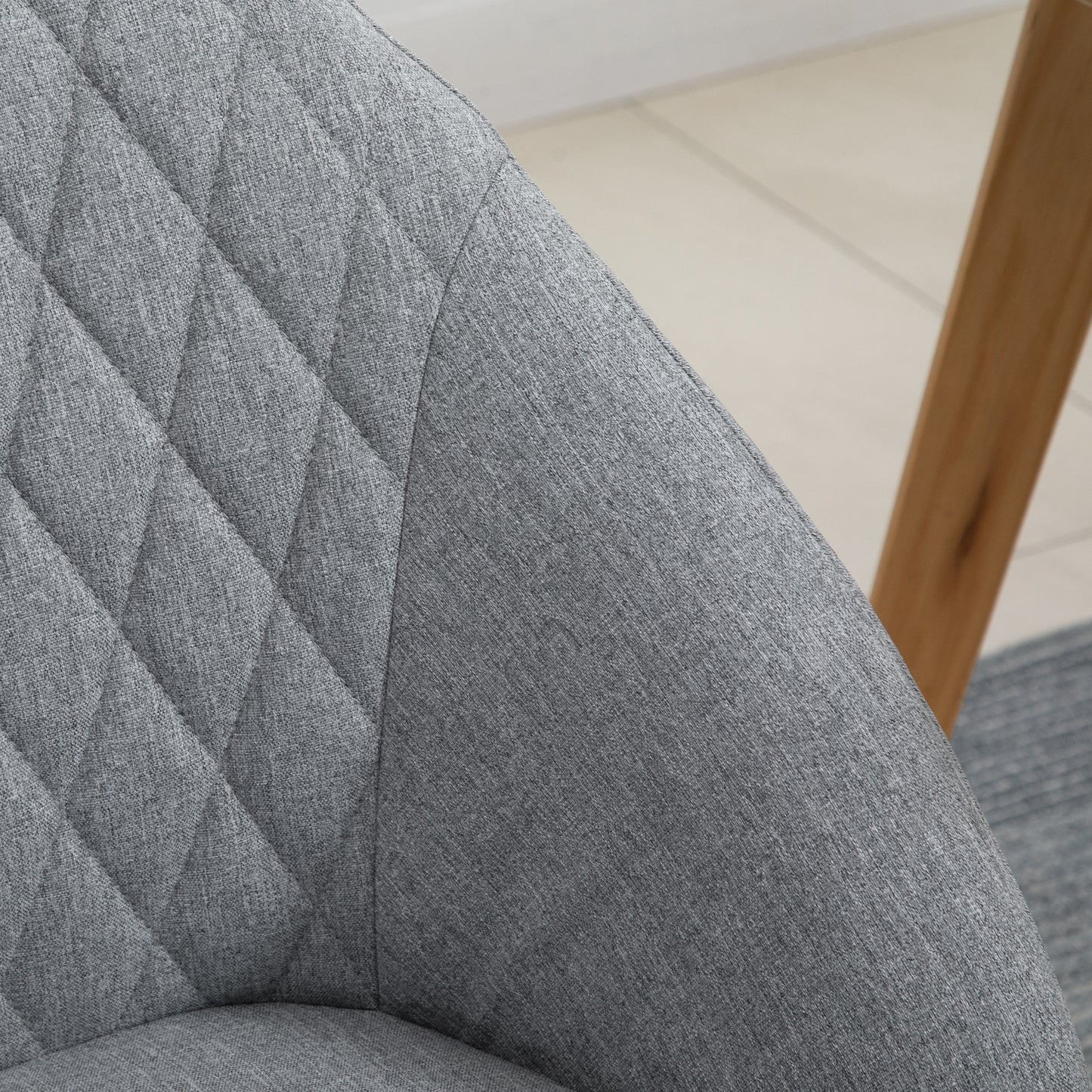 HOMCOM Set of 2 Dining Chairs Scandinavian Design - Tapered Legs Beech Wood - Seat Backrest Armrests Ergonomic Linen Grey
