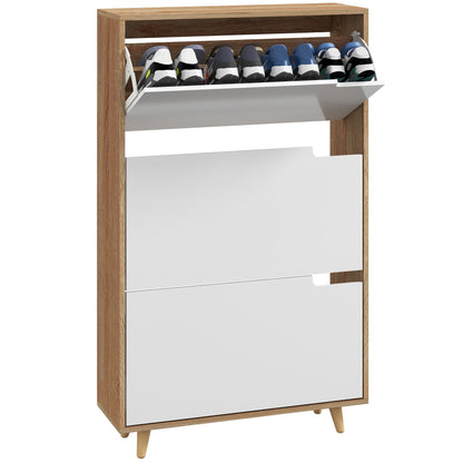 Schoenenkast – Schoenenrek – Schoenopberger – Schoenenkastje – Opbergmeubel – Scandinavisch Design – 3 Klapdeuren Met Verstelbare Planken – Anti-Kantelbeveiliging – Wit Met Houtlook – 72x24x119 cm