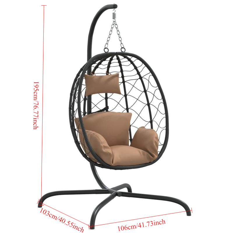 Hangstoel – Hangfauteuil – Schommelstoel – Loungestoel – Tuinstoel – Egg Chair – Taupe Kussen – Weerbestendig Synthetisch Rattan – Stabiel Stalen Frame – Tot 150 kg