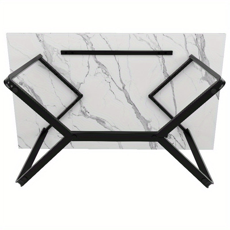 Eettafel – Dinertafel – Tafel – Eetkamertafel – Woonkamertafel – Marmeren MDF Blad – Zwarte Metalen Poten – 138x75x76cm – Klassiek Stijl – Zonder Montage