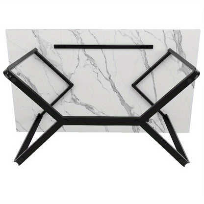 Eettafel – Dinertafel – Tafel – Eetkamertafel – Woonkamertafel – Marmeren MDF Blad – Zwarte Metalen Poten – 138x75x76cm – Klassiek Stijl – Zonder Montage
