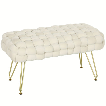 Schoenenbank – Schoenenrek – Halbank – Opbergbank – Zetbank – Velvet Bekleding – Metalen Poten – 76x38x41,5 cm – Crème Kleur