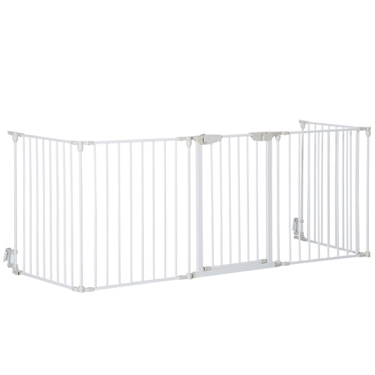 Hondenren – Hondren – Hondenomheining – Hondenbox – Hondenhek – Modulair En Vouwbaar – Met Afsluitbare Deur – 300x74,5 cm – Metaal & PP Wit