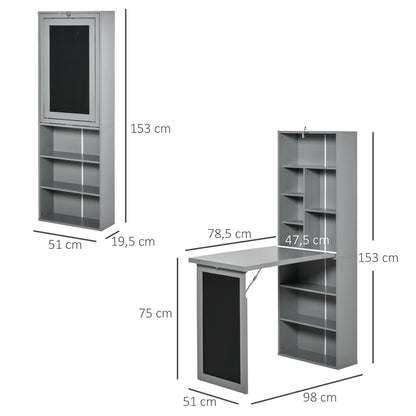 Opklapbureau – Klaptafel – Wandbureau – Computertafel – Werktafel – Met Opbergruimte – Verstelbaar Krijtbord – Ruimtebesparend Donkergrijs