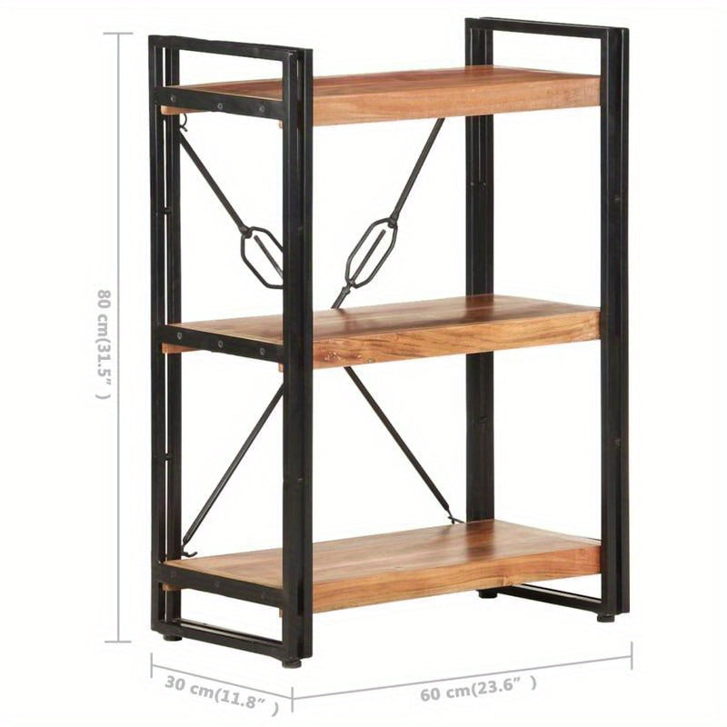 Bookshelf with 3 Shelves, Measuring 60X30X80 Cm, Made of Solid Acacia Wood, Standing Shelf