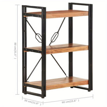 Bookshelf with 3 Shelves, Measuring 60X30X80 Cm, Made of Solid Acacia Wood, Standing Shelf