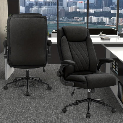 Zware‑Duty Bureaustoel voor Grote & Lange Personen – Hoge Rugleuning met 120° Verstelbare Schommel‑/Recline‑Stand, Versterkt Stalen Frame, Verstelbare Hoogte + Flip‑Up Armleuningen – Ideaal voor Kantoor, Thuiswerk of Gaming