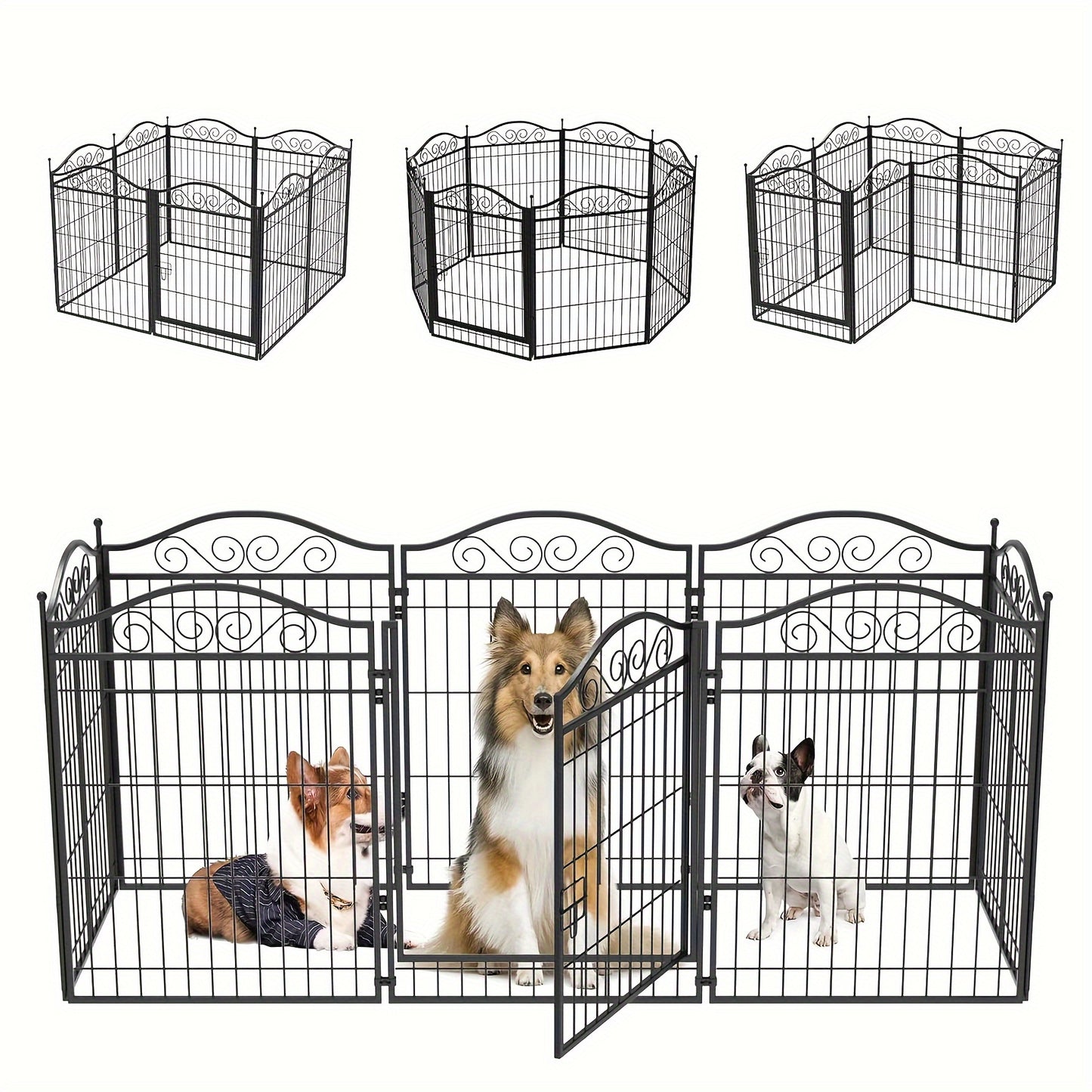 Hondenren – Puppyren – Hondenkennel – Konijnenren – Opvouwbare Hondenren – 8 Panelen – Kras- en Roestvrij Metaal – Inclusief Deur