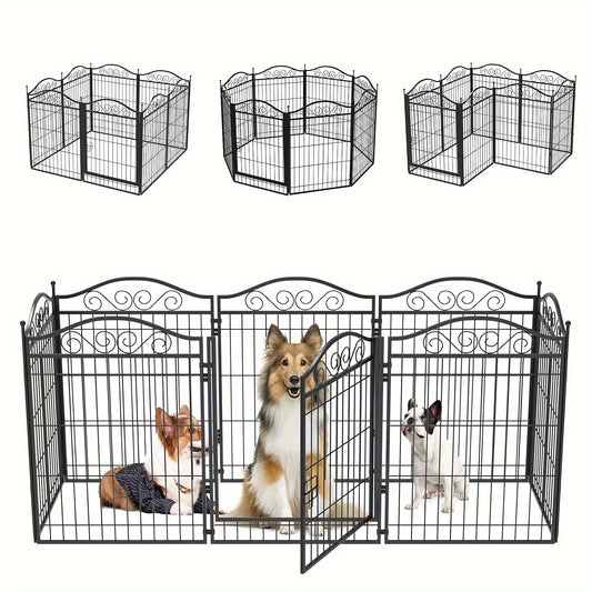 Hondenren – Puppyren – Hondenkennel – Konijnenren – Opvouwbare Hondenren – 8 Panelen – Kras- en Roestvrij Metaal – Inclusief Deur