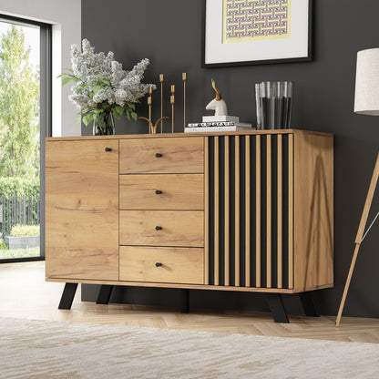 Dressoir – Sideboard – Ladekast – Opbergkast – Commode – Modern Wit – 4 Laden & 2 Deuren – 120x38x75 cm – Zwarte Poten