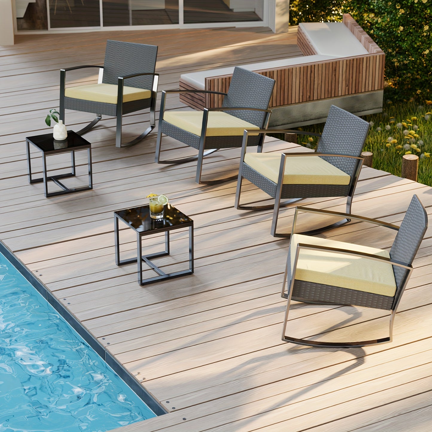 3-delige PE Rattan Tuinset – Lounge Set – Tuinmeubel – Buitenmeubel – Balkonmeubel – Weerbestendig Design – Met Gehard Glas Tafelblad – Grijs