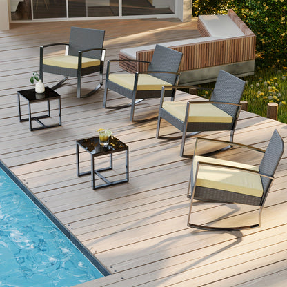 3-delig PE Rattan Loungeset Outdoor – Tuinmeubelset, Balkonmeubilair, Wicker Sofa, Lounge Stoelen – All-Weather Bestendig, Met Glas Tafelblad – Beige Kleurvariant
