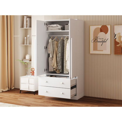 Kledingkast – Garderobekast – Opbergkast – Draaideurkast – Slaapkamerkast – Wit – Met Lades – Metaal – 70x40x170 cm – Eigentijds Design
