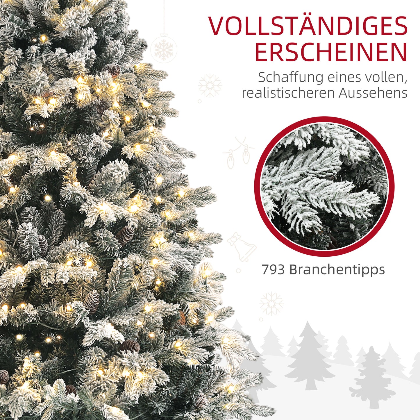 Kunstkerstboom – Nepkerstboom – Kerstboom Met Verlichting – LED Kerstboom – Sneeuwkerstboom – 180 Cm Hoog – Vuurvast Met Metaal