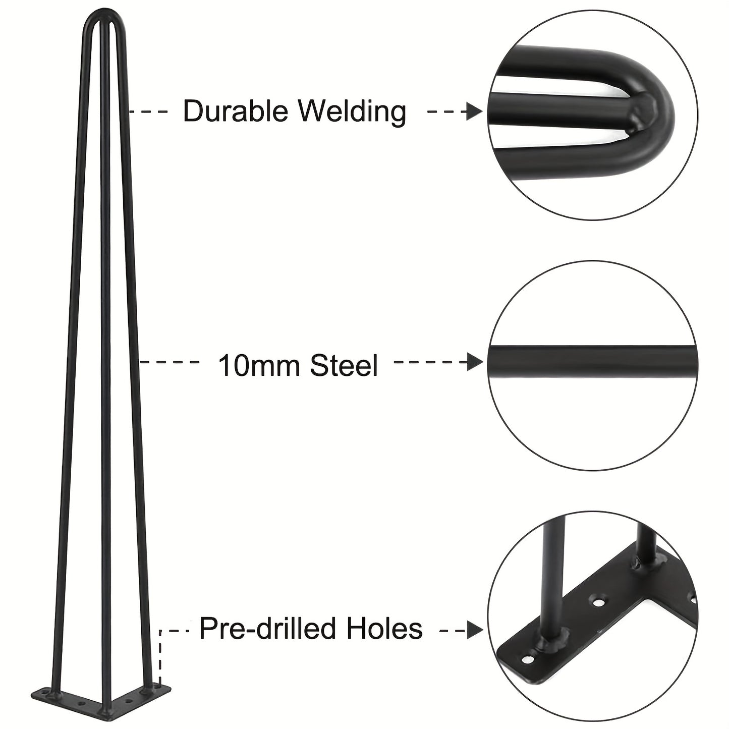 Metalen Tafelpoten – Tafelpoot – Meubelpoten – Bureaupoten – Industriële Poten – Zwart – 71 cm Hoog – Stevig Haarspeldontwerp