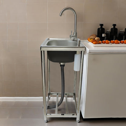 Single Bowl Kitchen Sink, Freestanding Garden Outdoor Sink, Movable Stainless Steel Sink, Essential Sink for Rentals, Sink with Hot And Cold Water Faucet, Suitable for Restaurants, Gardens, Garages, And Camping