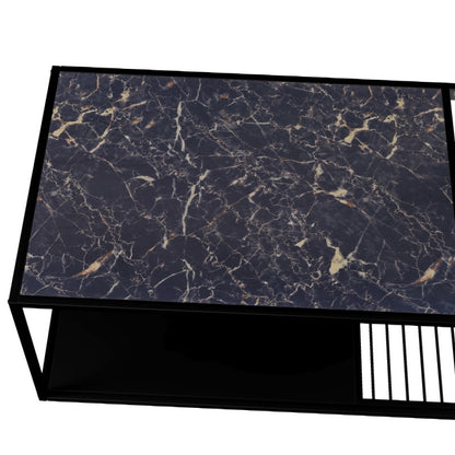 Salontafel – Koffietafel – Bijzettafel – Woonkamertafel – Tafel – Zwart – Metaal en Glas – Robuust Met Extra Opbergruimte
