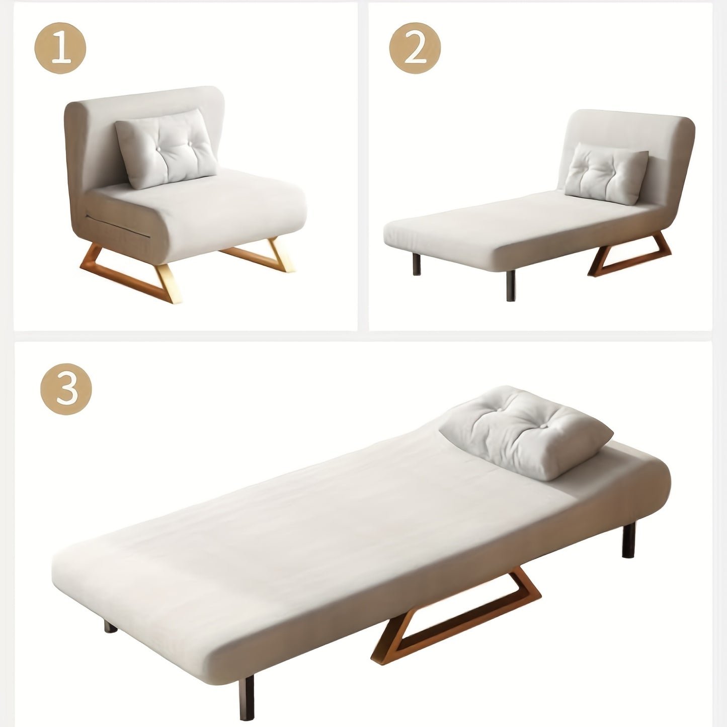 Sofa Bed, Sleeping Chair With Bed Function And Adjustable Backrest, Folding Bed, Sofa Bed For Living Room, Bedroom, Maximum Load 150 Kg, White And Grey