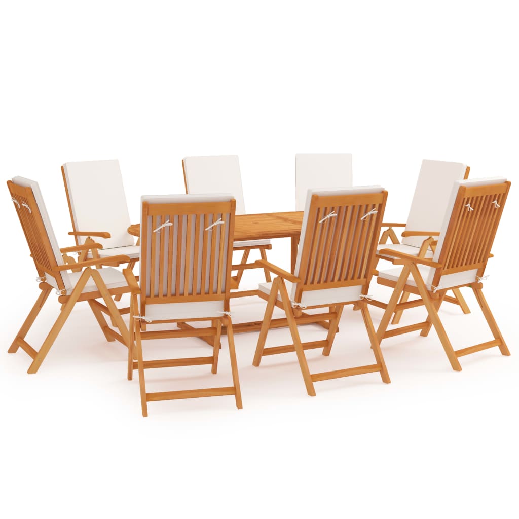 Tuinset – Garden Set – Diningset – Bistroset – Loungeset – Teakhout – Verstelbare Rugleuning – Incl. Kussens – Creme – 4 Personen