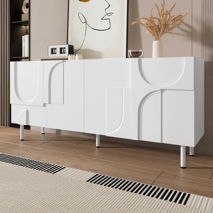 Dressoirkast – Sideboard – Opbergkast – Woonkamerkast – Dressoir Wit – Modern 3D Geometrisch Design – Ruime Afmetingen 160x38,5x70 cm