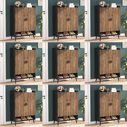 Schoenenkast Met Deuren – Schoenenrek – Schoenopberger – Schoenentrek – Schoenenschuif – 7-Lagen Met Verstelbare Planken – Rustiek Bruin Hout