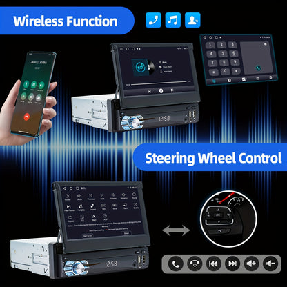 Autoradio 7 Inch – Android Auto – DAB+ Radio – Touchscreen Autoradio – Multimedia Systeem – Met Achteruitrijcamera & Microfoon – Android 15 Systeem – Uitschuifbaar IPS Scherm
