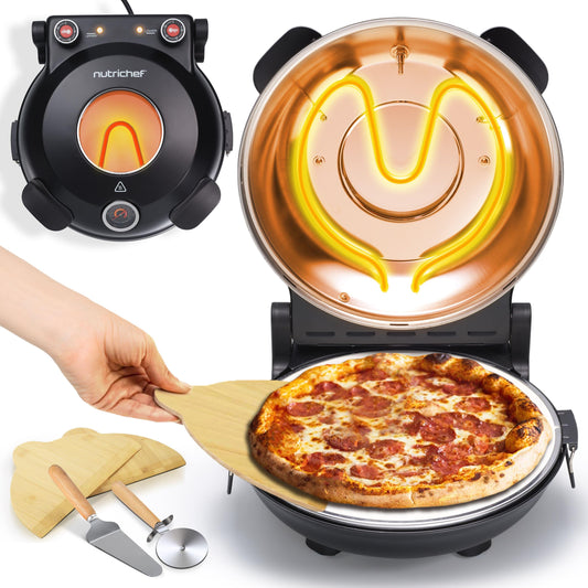 Pizzaoven – Elektrische Oven – Pizzamaker – Pizza Bakoven – Compacte Mini Oven – Tot 425°C Temperatuur – 1200 Watt Vermogen – Zwart