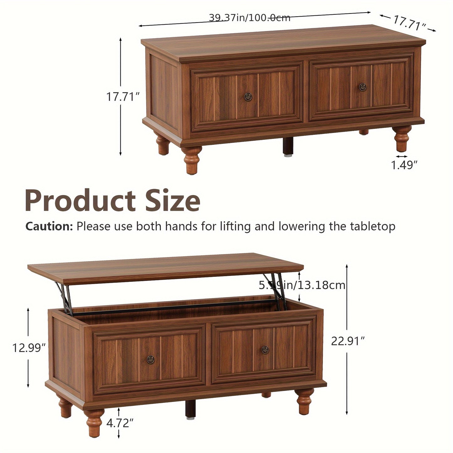 Salontafel – Koffietafel – Bijzettafel – Woonkamertafel – Tafel – Verstelbaar Liftblad – Verborgen Opbergruimte – MDF Walnoot Finishing