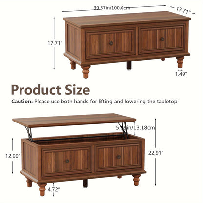 Salontafel – Koffietafel – Bijzettafel – Woonkamertafel – Tafel – Verstelbaar Liftblad – Verborgen Opbergruimte – MDF Walnoot Finishing