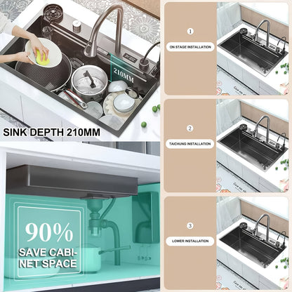 Keukenspoelbak – Spoelbakken Keuken – Wasbak Keuken – Gootsteen Keuken – Enkele Spoelbak – RVS 304 – 80x45 cm – Inbouw Onderbouw Opbouw – Met Afdruipvlak – Zwart